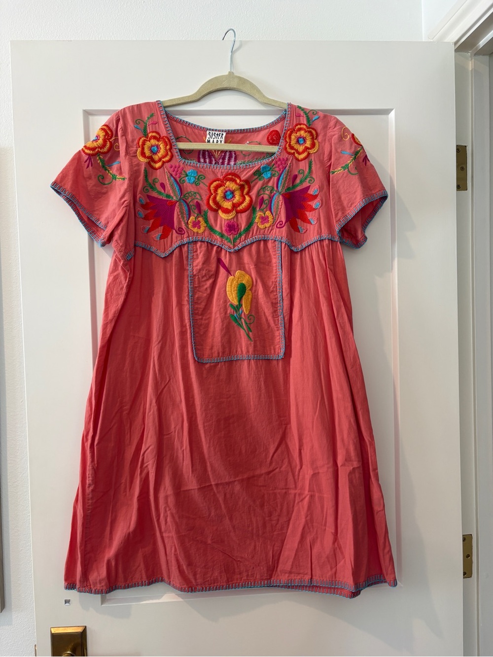 Sister Mary Coral Embroidered Mini Dress